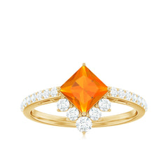 1.25 CT Designer Fire Opal and Diamond Engagement Ring
