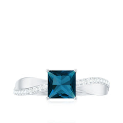 6mm Princess Cut London Blue Topaz Solitaire Engagement Ring with Certificate
