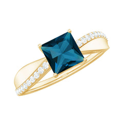 6mm Princess Cut London Blue Topaz Solitaire Engagement Ring with Certificate