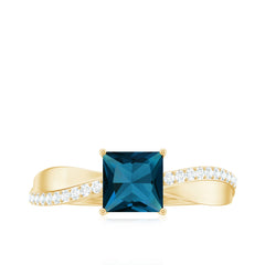 6mm Princess Cut London Blue Topaz Solitaire Engagement Ring with Certificate
