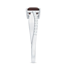 Princess Cut Garnet Solitaire Engagement Ring with Diamond