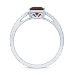 Princess Cut Garnet Solitaire Engagement Ring with Diamond