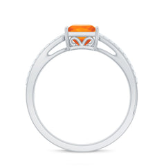 Princess Cut Fire Opal Solitaire Engagement Ring with Diamond
