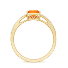 Princess Cut Fire Opal Solitaire Engagement Ring with Diamond