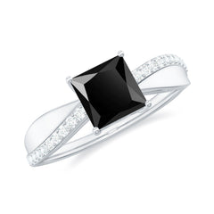 5mm Princess Cut Black Onyx Solitaire Engagement Ring with Diamond