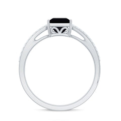 5mm Princess Cut Black Onyx Solitaire Engagement Ring with Diamond