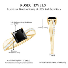 5mm Princess Cut Black Onyx Solitaire Engagement Ring with Diamond