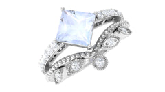 Princess Cut Moonstone Vintage Ring Set with Diamond