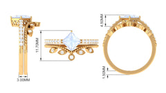 Princess Cut Moonstone Vintage Ring Set with Diamond