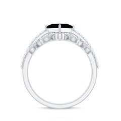 5mm Princess Cut Black Onyx Engagement Ring with Diamond Wedding Band