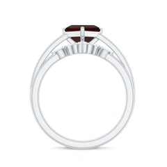 6MM Princess Cut Garnet Solitaire Bridal Ring Set with Diamonds