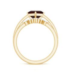 6MM Princess Cut Garnet Solitaire Bridal Ring Set with Diamonds