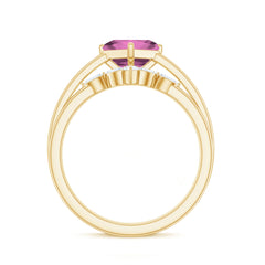 Princess Cut Pink Tourmaline Solitaire Ring Set with Diamond