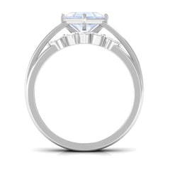 Princess Cut Moonstone and Diamond Solitaire Ring Set