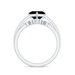 5mm Princess Cut Black Onyx Solitaire Rings Set with Diamond Enhancer