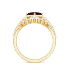 Princess Cut Garnet Designer Wedding Ring Set with Moissanite