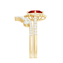 3.25 CT Designer Created Ruby and Moissanite Wedding Ring Set
