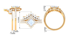 Moonstone and Moissanite Statement Wedding Ring Set