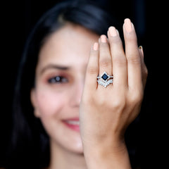2.25 CT Black Onyx and Moissanite Statement Wedding Ring Set