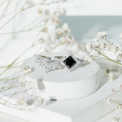 2.25 CT Black Onyx and Moissanite Statement Wedding Ring Set