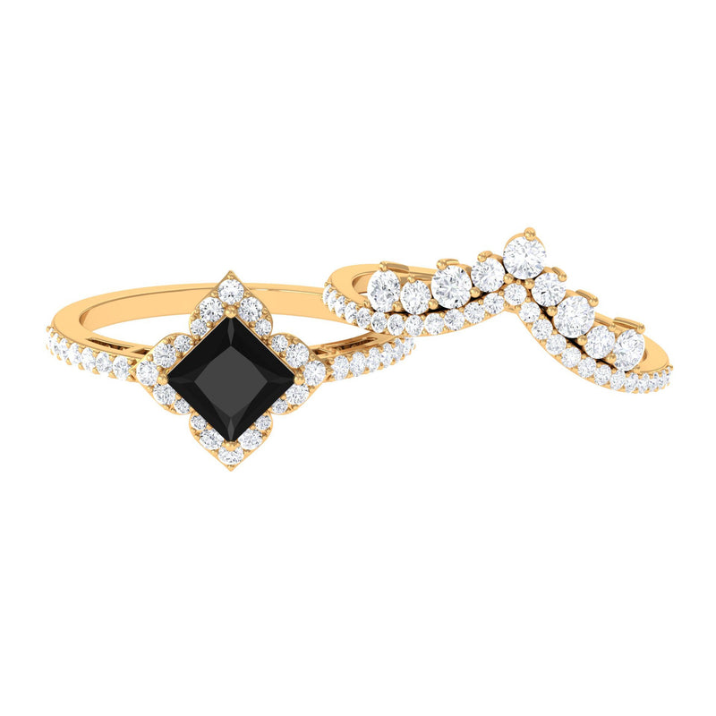 2.25 CT Black Onyx and Moissanite Statement Wedding Ring Set