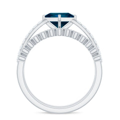 Genuine London Blue Topaz Designer Engagement Ring with Diamond Wedding Band
