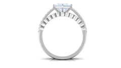 Solitaire Moonstone and Diamond Ring Set
