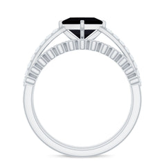 5mm Princess Cut Black Onyx Wedding Rings Set with Diamond Band