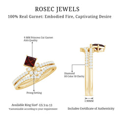Natural Garnet Diamond Flower Engagement Ring Wedding Band Set