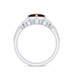 Vintage Looking Princess Cut Garnet 3 Piece Wedding Ring Set