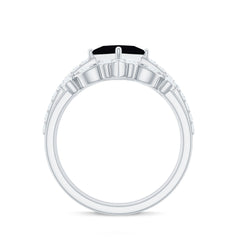5mm Princess Cut Black Onyx Bridal Rings Set with Moissanite