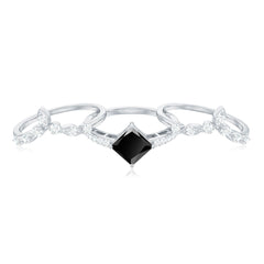5mm Princess Cut Black Onyx Bridal Rings Set with Moissanite