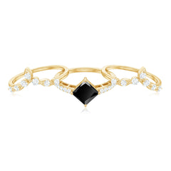 5mm Princess Cut Black Onyx Bridal Rings Set with Moissanite
