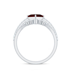 Natural Princess Cut Garnet Diamond Wedding Bridal Ring Set