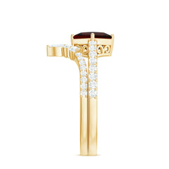 Natural Princess Cut Garnet Diamond Wedding Bridal Ring Set