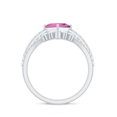Princess Cut Solitaire Pink tourmaline Designer Ring Set with Moissanite
