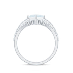 Princess Cut Solitaire Moonstone Designer Ring Set with Diamond