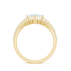 Princess Cut Solitaire Moonstone Designer Ring Set with Diamond
