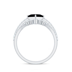 5mm Princess Cut Black Onyx Designer Wedding Rings Set with Moissanite