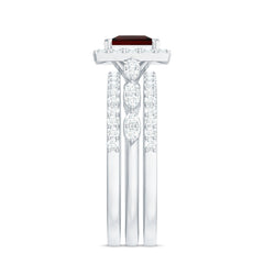 Genuine Princess Cut Garnet 3 Piece Bridal Ring Set with Moissanite