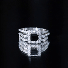 Princess Cut Black Onyx and Moissanite Trio Wedding Ring Set
