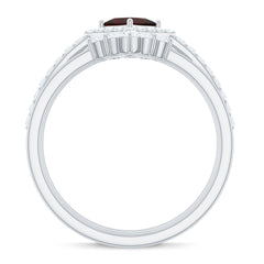 Natural Garnet Diamond 3 Piece Bridal Ring Set
