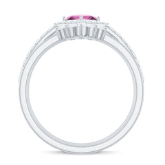 Real Pink tourmaline and Moissanite Trio Wedding Ring Set