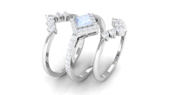 Natural Moonstone and Moissanite Trio Wedding Ring Set