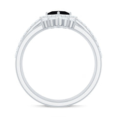 Certified 5mm Princess Cut Black Onyx Wedding Rings Set with Moissanite Band