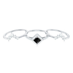 Certified 5mm Princess Cut Black Onyx Wedding Rings Set with Moissanite Band