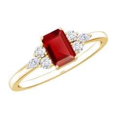 0.75 Carat Emerald Cut Lab Created Ruby and Diamond Promise Ring in Silver