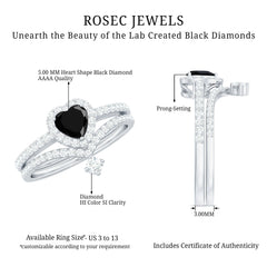 Created Black Diamond Heart Engagement Ring Set with Diamond