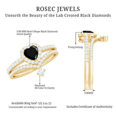 Created Black Diamond Heart Engagement Ring Set with Diamond