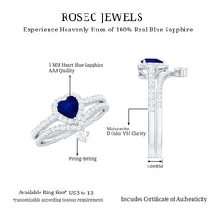 Heart Shape Blue Sapphire Ring Set with Moissanite